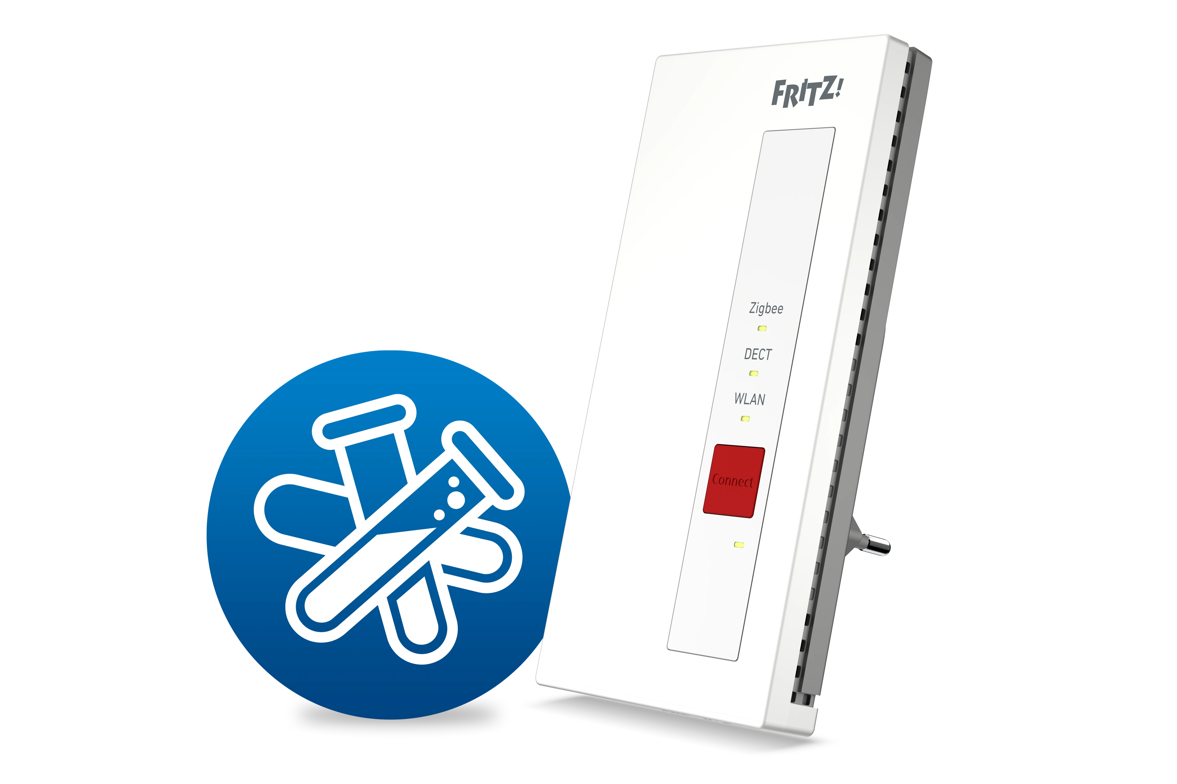 FRITZ! Repeater mit WLAN- und DECT-Funktionen für optimierte Netzabdeckung und Konnektivität.