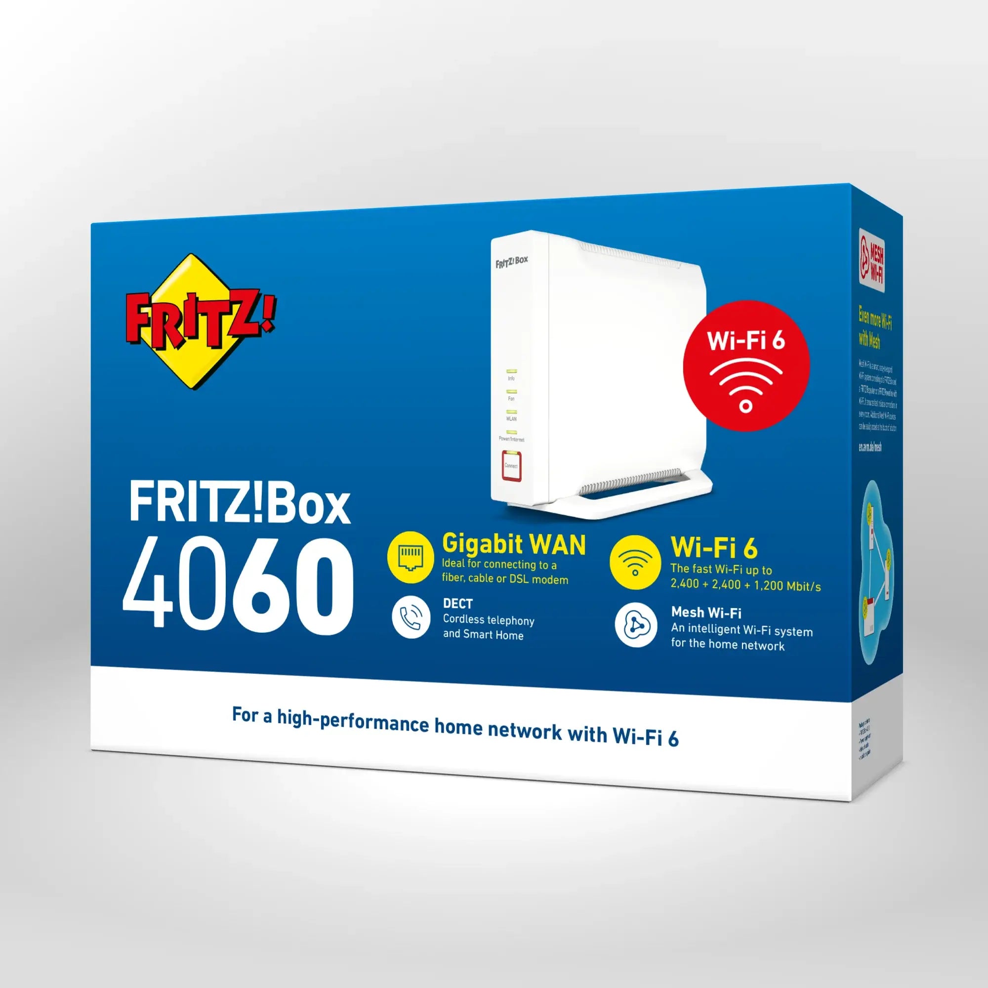 Verpackung von FRITZ!Box 4060 auf grauem Hintergrund