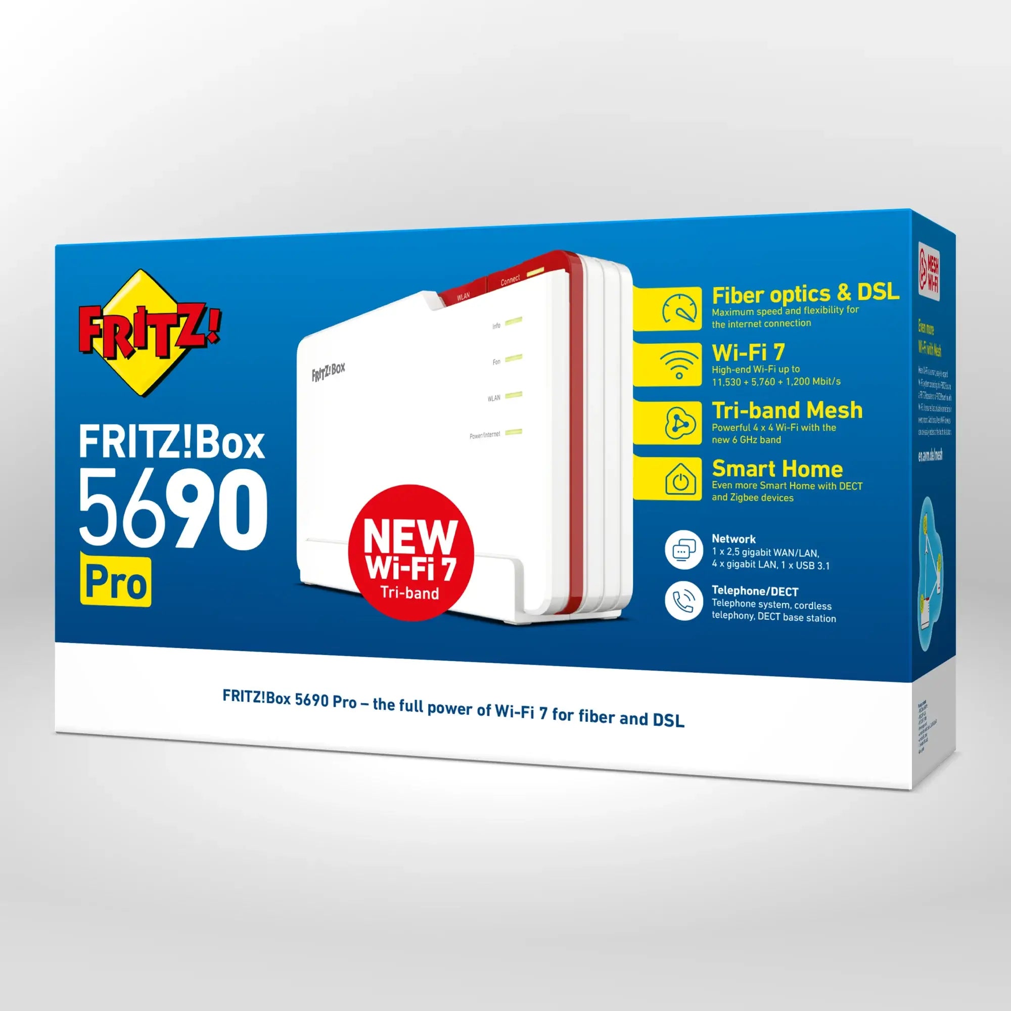 Verpackung von FRITZ!Box 5690 Pro auf grauem Hintergrund