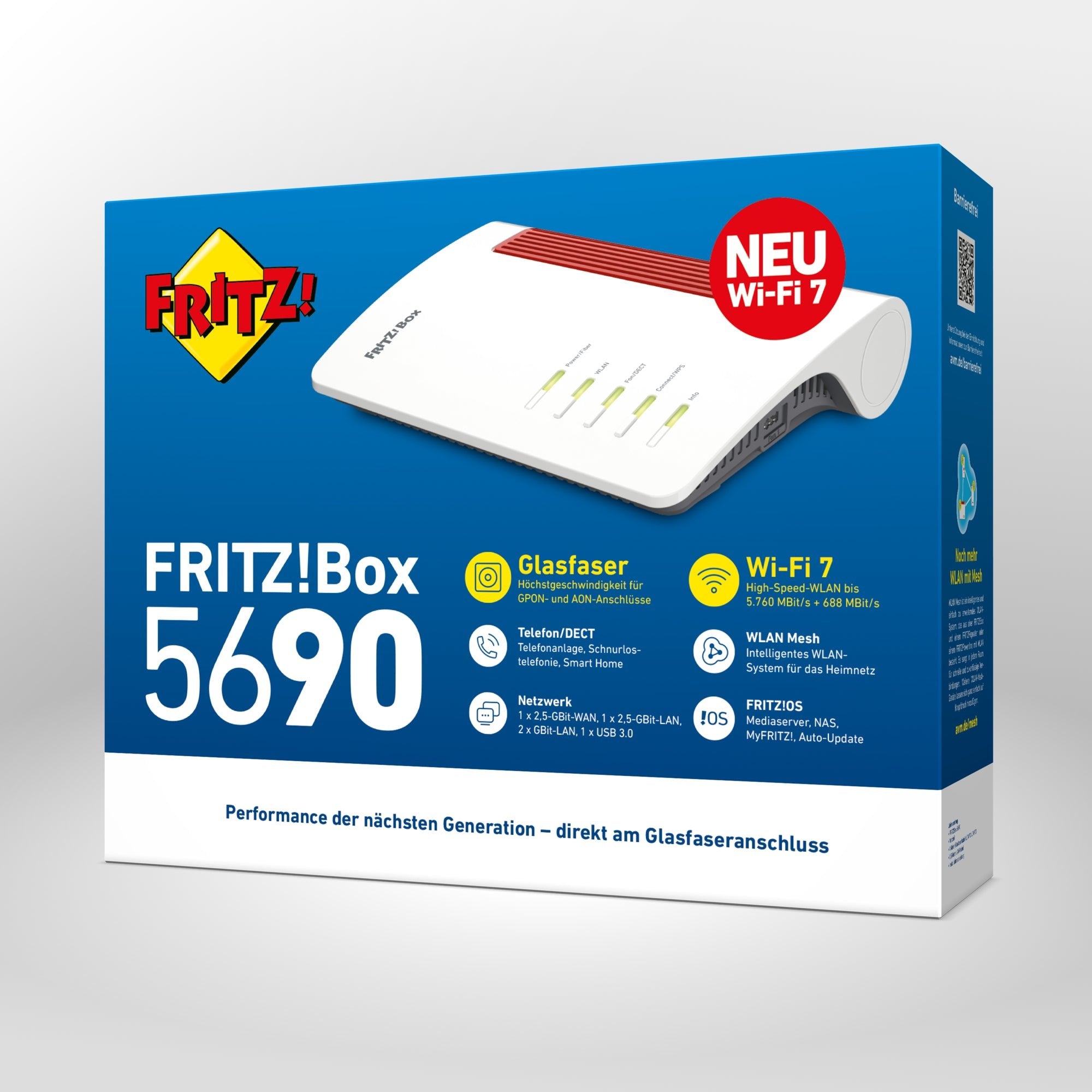 Verpackung von FRITZ!Box 5690 auf grauem Hintergrund