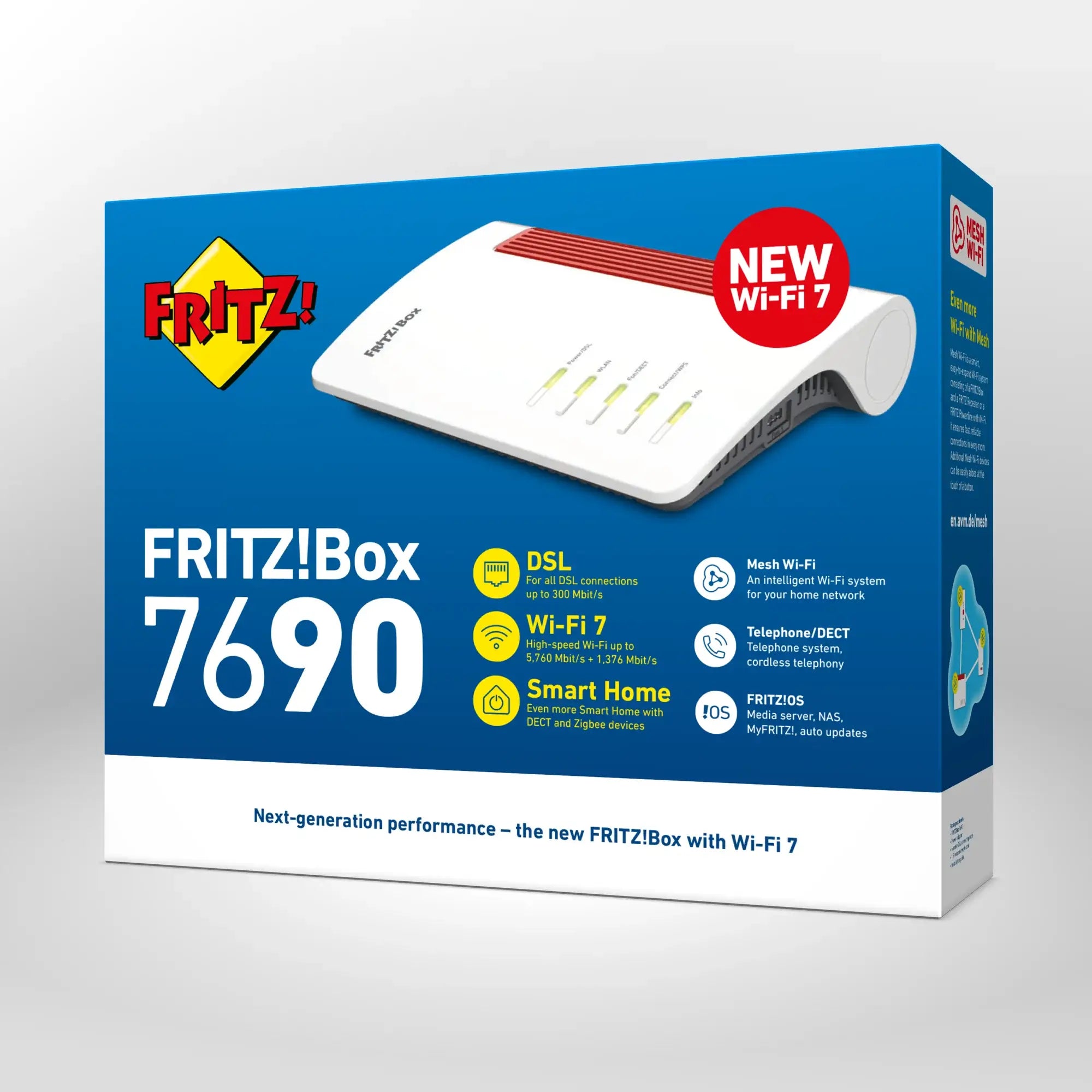 Verpackung von FRITZ!Box 7690 auf grauem Hintergrund