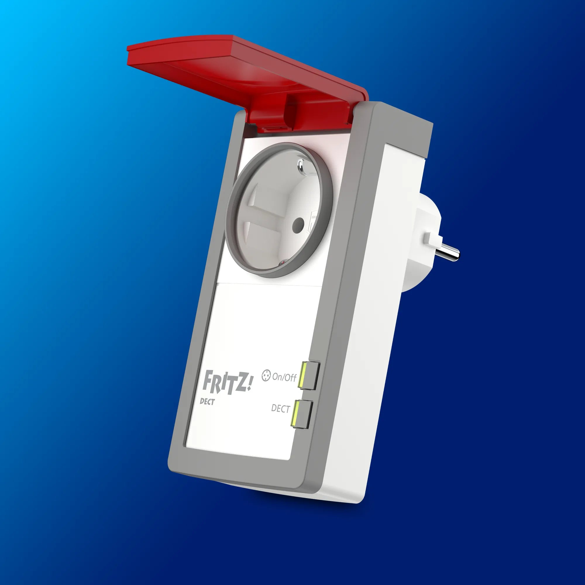 FRITZ!DECT 210 auf blauem Hintergrund