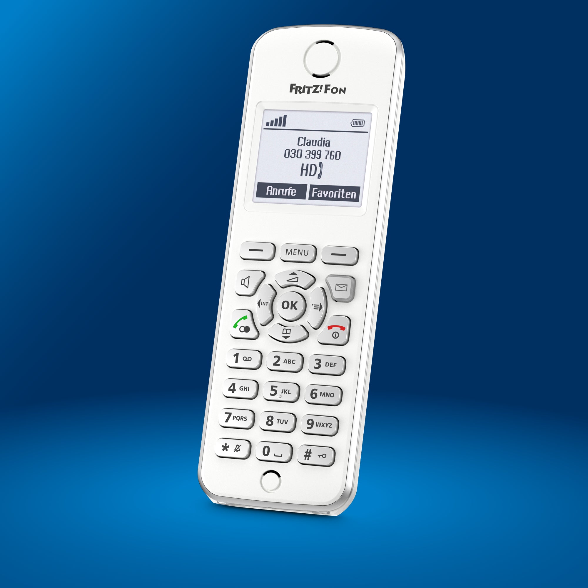 FRITZ!Fon M2 auf blauem Hintergrund.