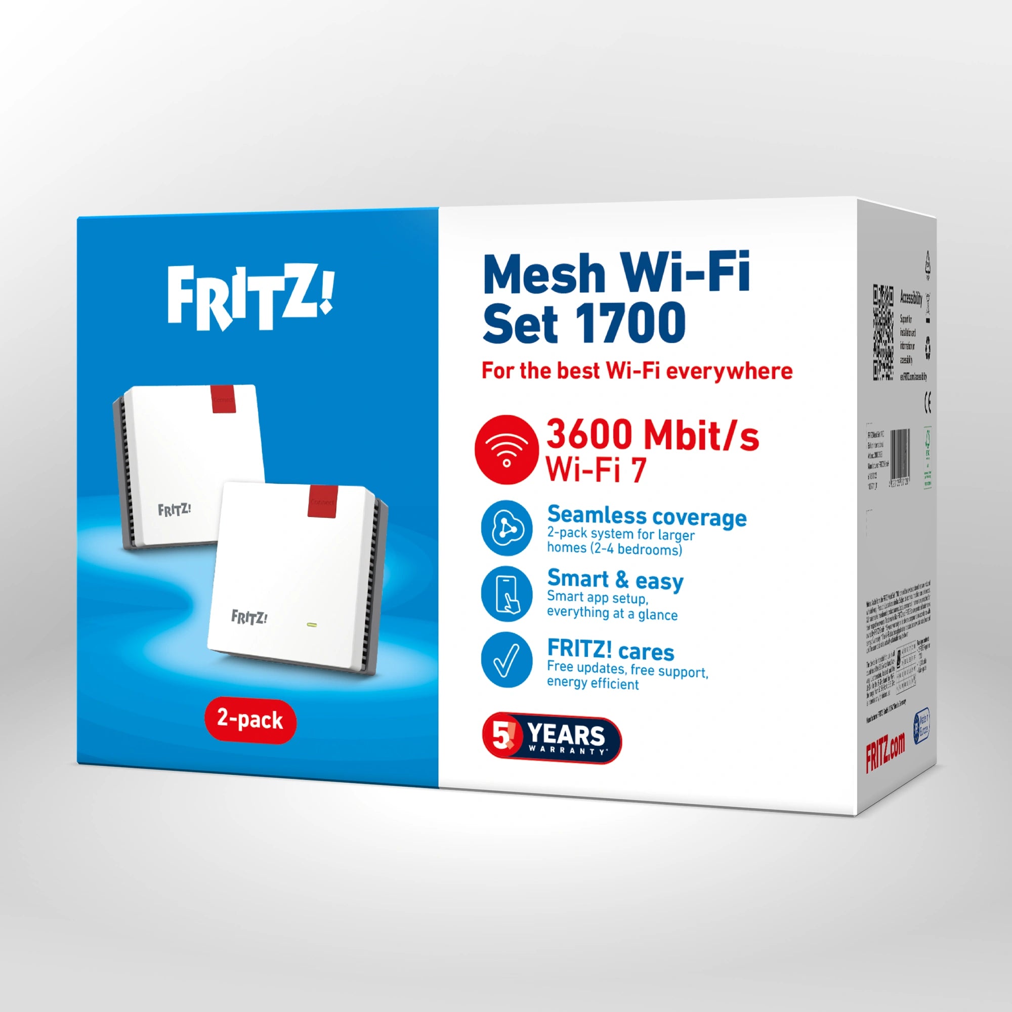 Verpackung von FRITZ!Mesh Set 1700 auf grauem Hintergrund