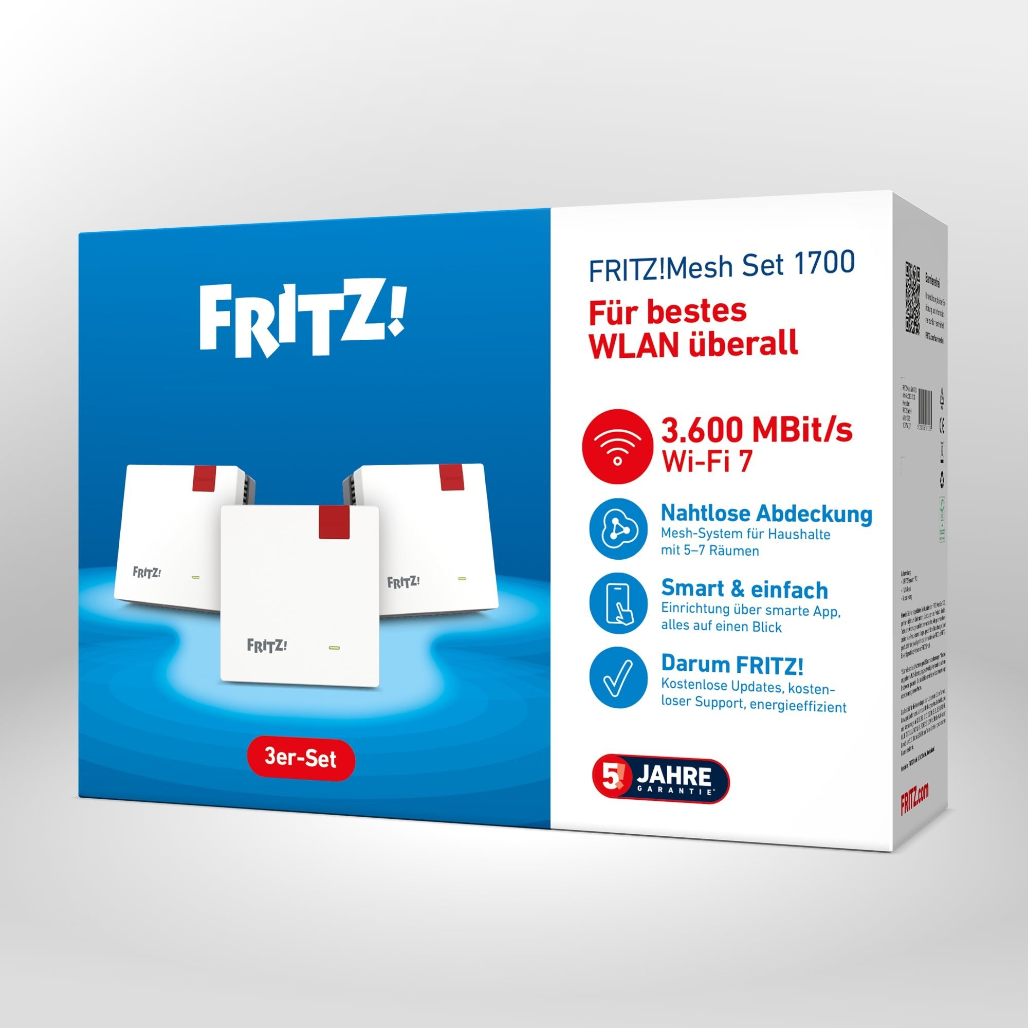 Verpackung von FRITZ!Mesh Set 1700 auf grauem Hintergrund