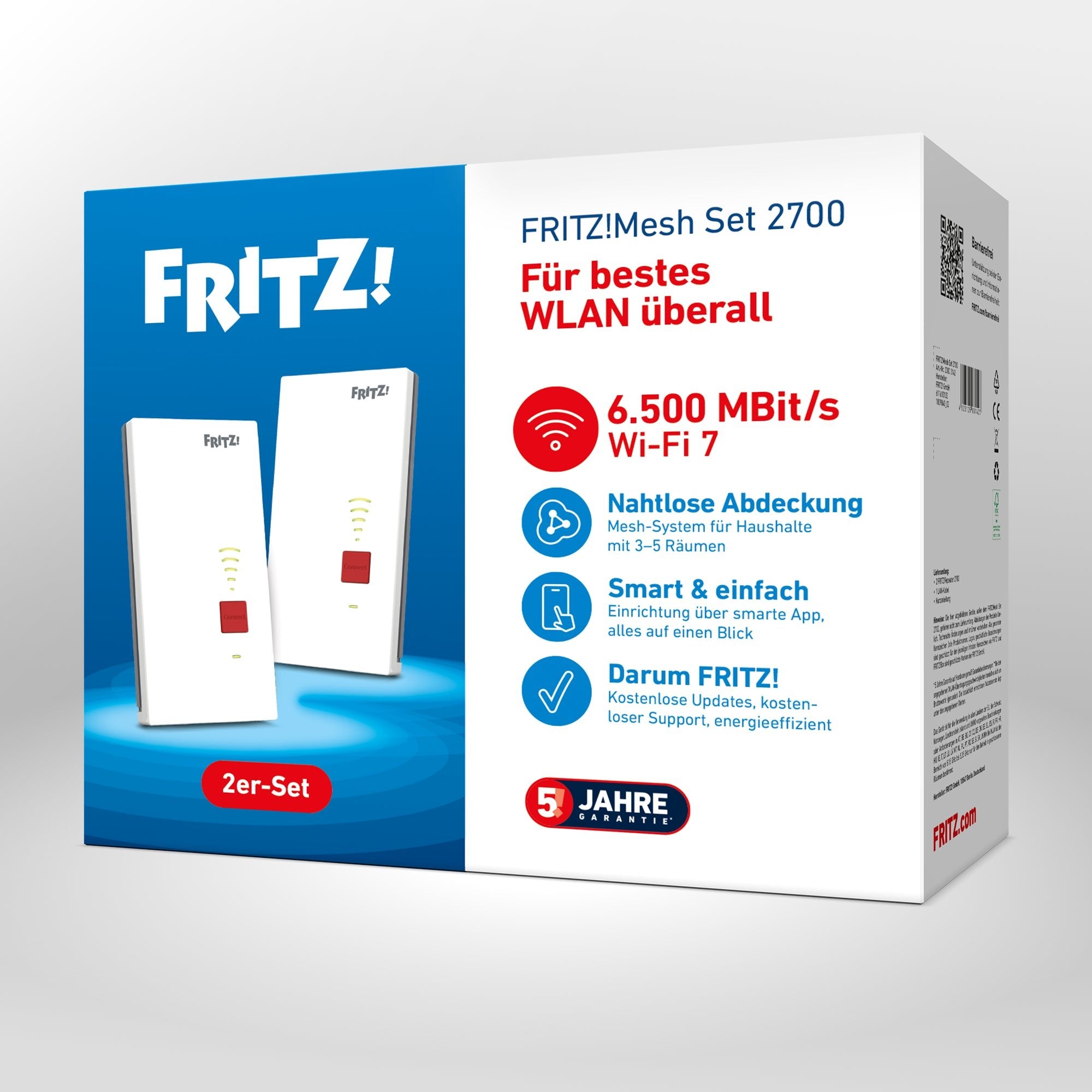 Verpackung von FRITZ!Mesh Set 2700 auf grauem Hintergrund