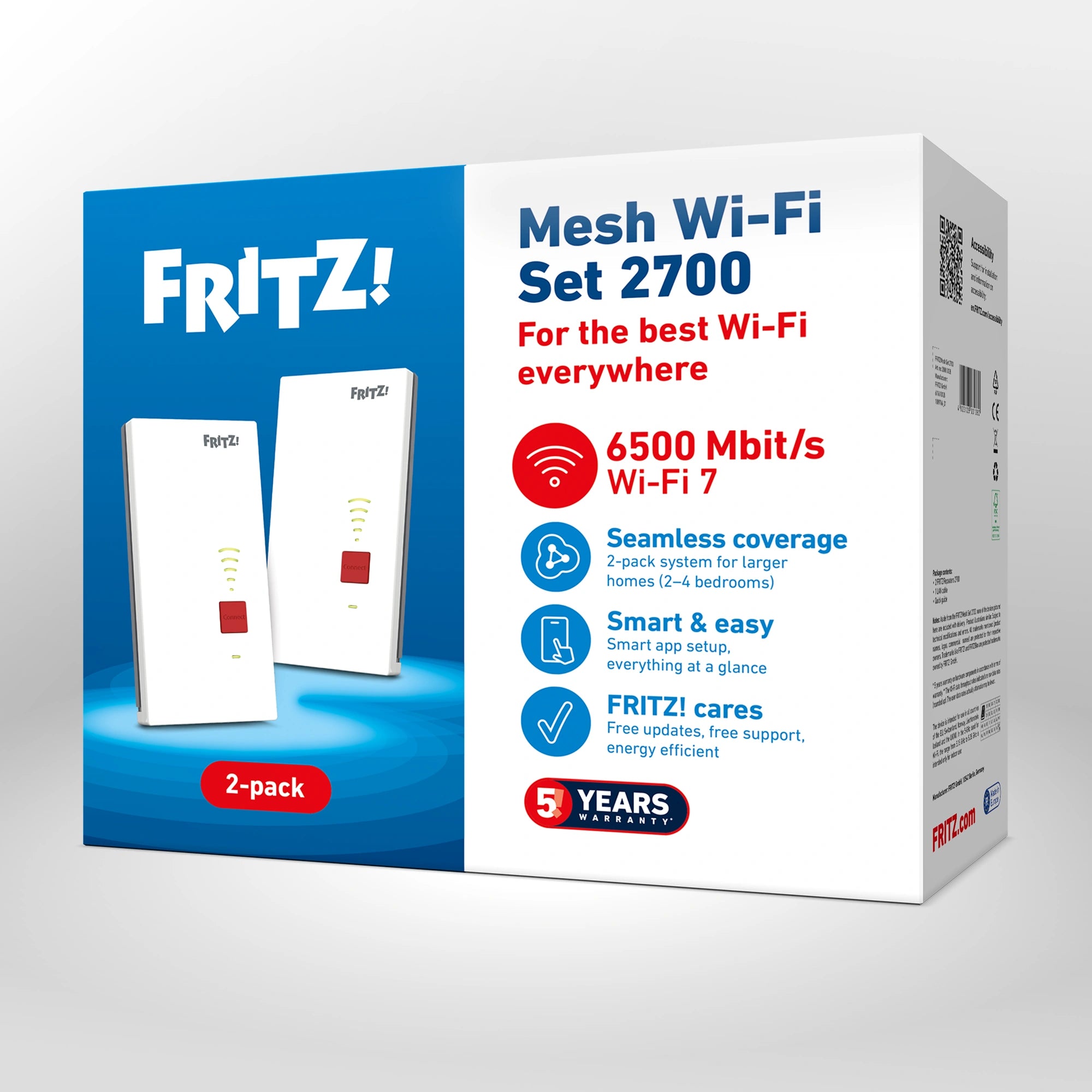 Verpackung von FRITZ!Mesh Set 2700 auf grauem Hintergrund