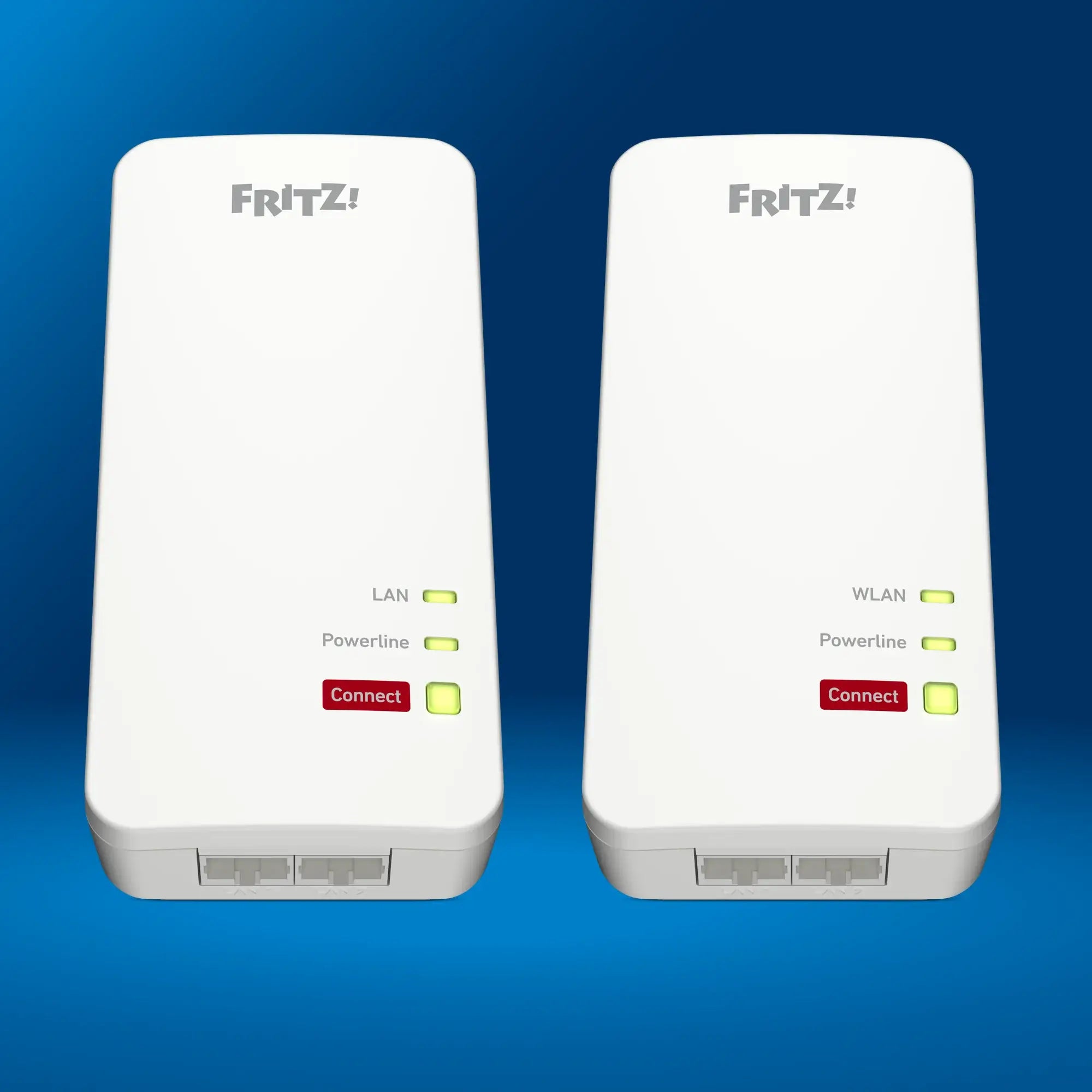 Fritz! Powerline Adapter zur Verbesserung der Internetverbindung für Zuhause. LAN- und WLAN-Anschluss vorhanden.