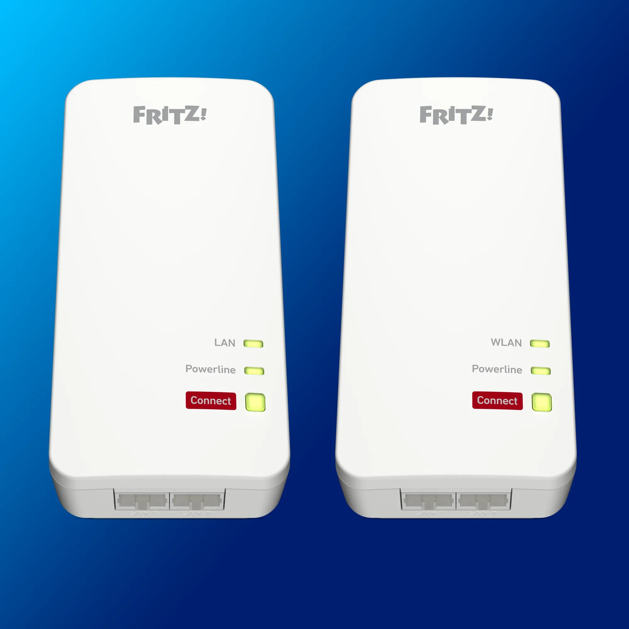 Fritz! Powerline Adapter zur Verbesserung der Internetverbindung für Zuhause. LAN- und WLAN-Anschluss vorhanden.