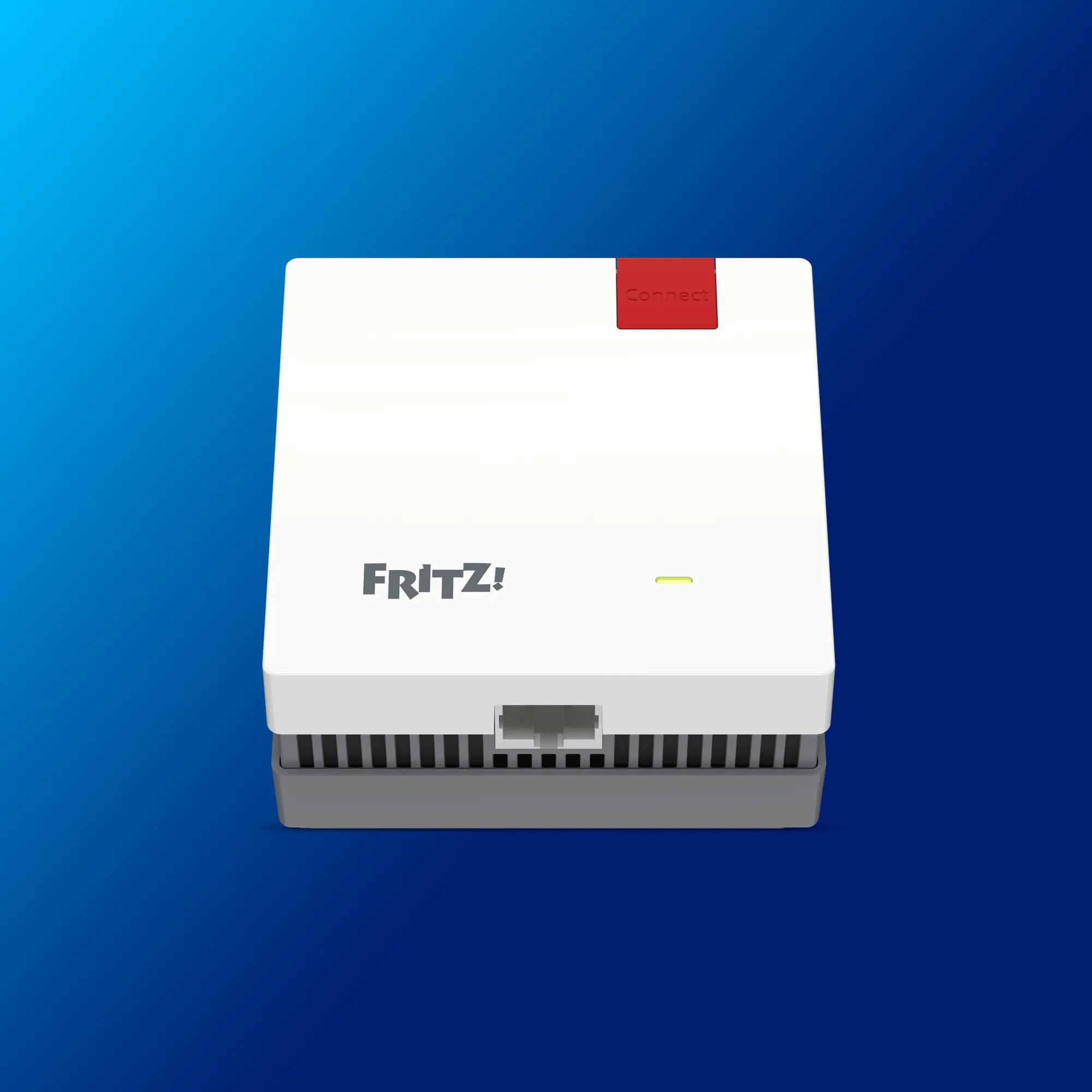 FRITZ!Repeater 1700, kompakter Wi-Fi 7 Repeater, auf blauem Hintergrund