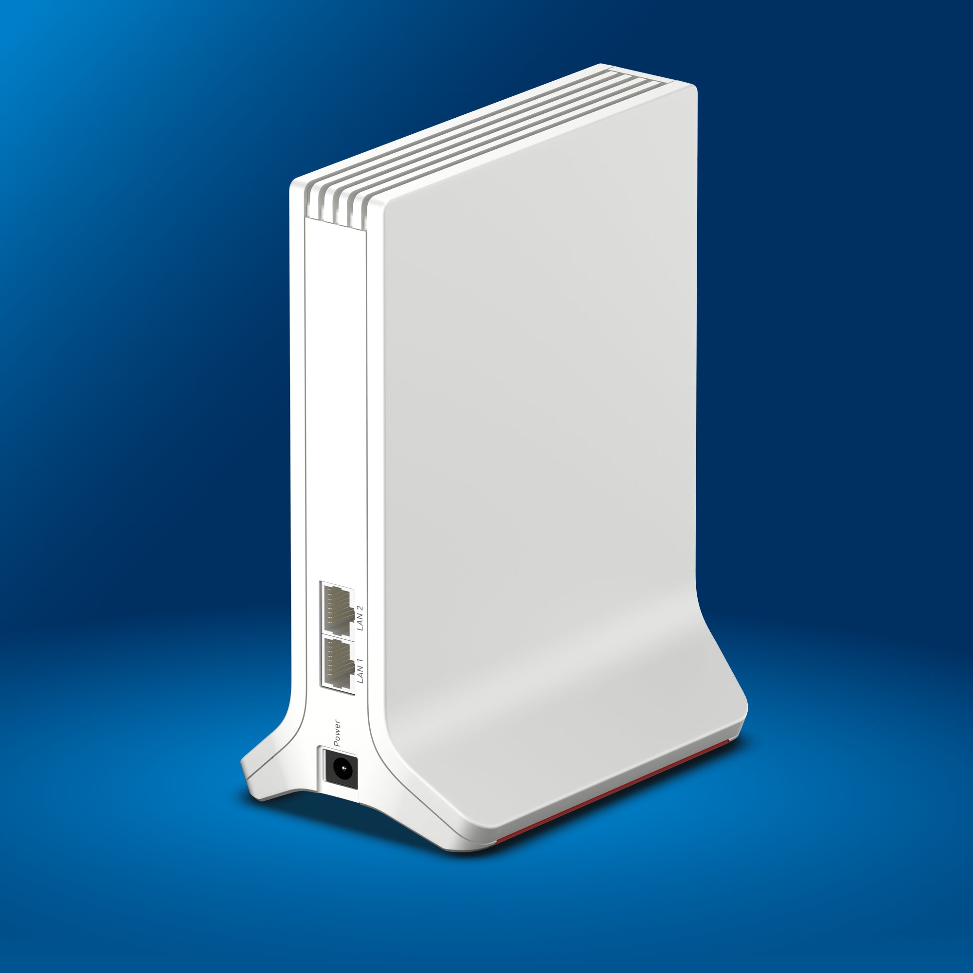 Rückseite FRITZ!Repeater 3000 AX mit LAN-Anschluss auf blauem Hintergrund