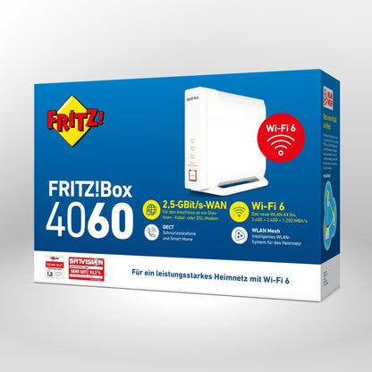 Verpackung von FRITZ!Box 4060 auf grauem Hintergrund