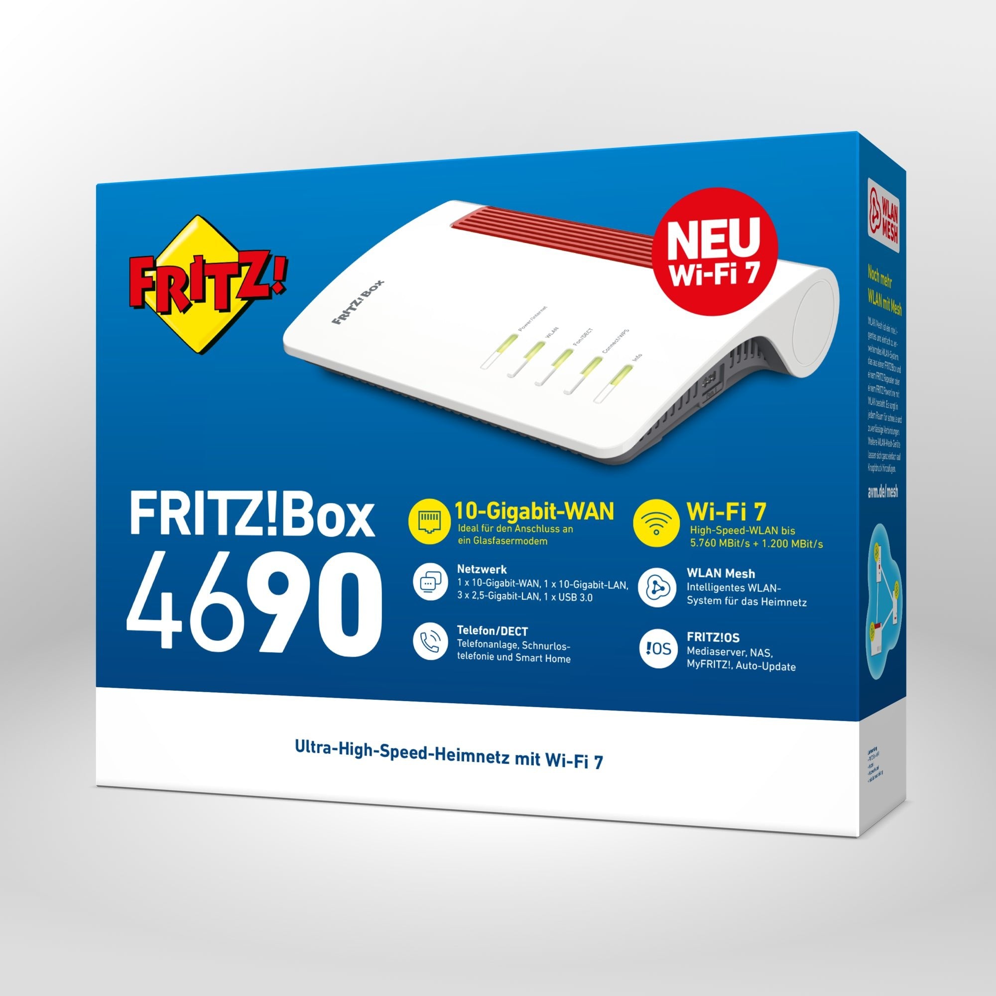 Verpackung von FRITZ!Box 4690 auf grauem Hintergrund