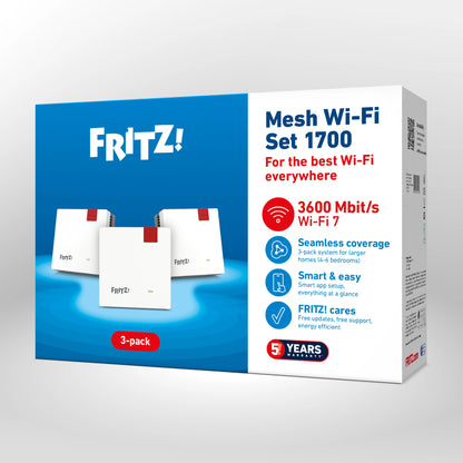 Verpackung von FRITZ!Mesh Set 1700 auf grauem Hintergrund
