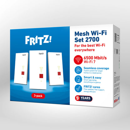 Verpackung von FRITZ!Mesh Set 2700 auf grauem Hintergrund