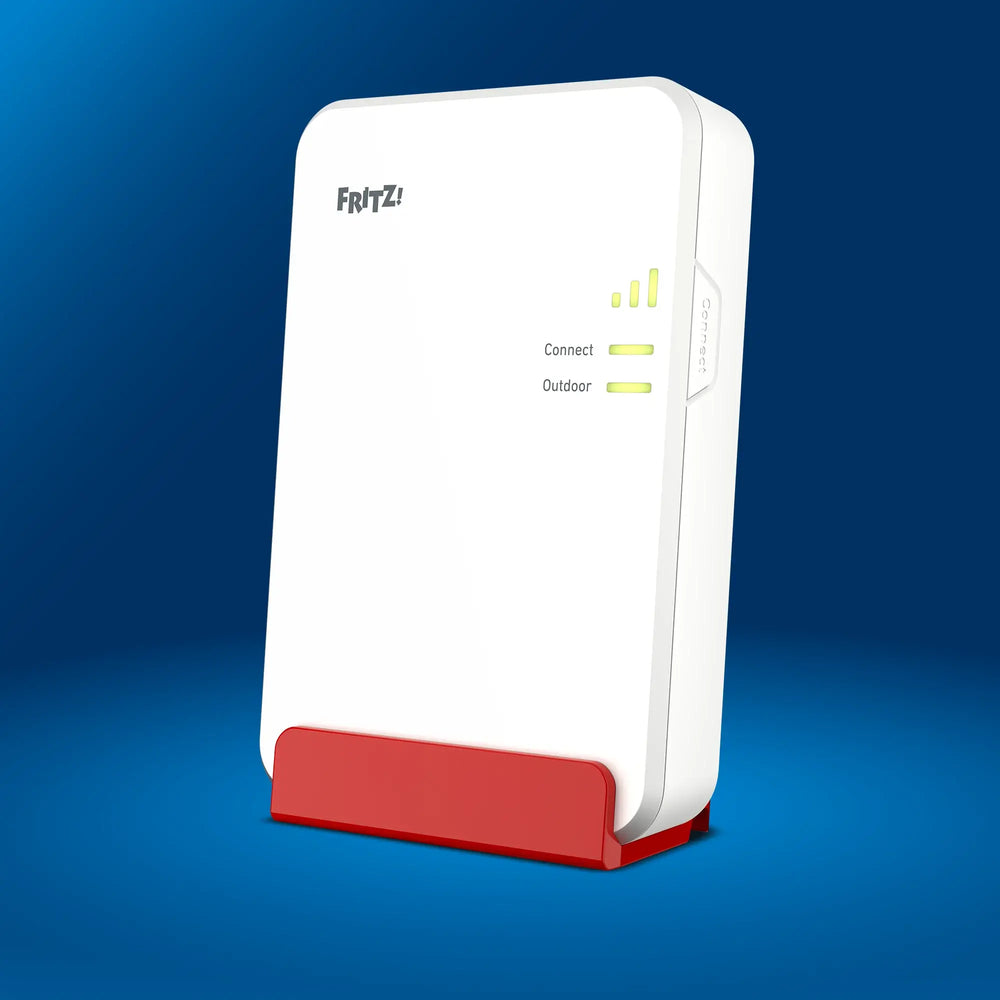 FRITZ!Repeater 1610 Outdoor auf blauem Hintergrund