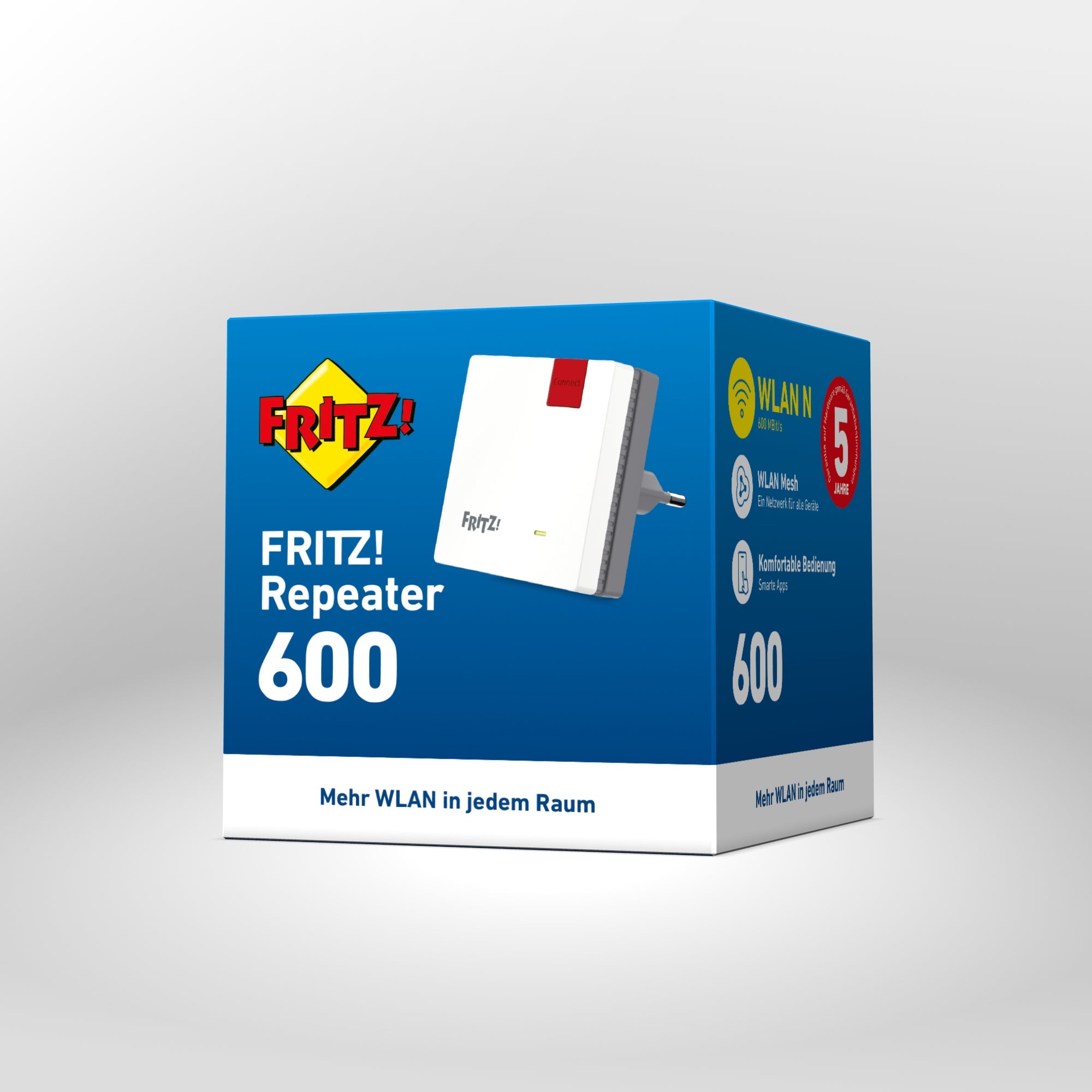 Verpackung von FRITZ!Repeater 600 auf grauem Hintergrund