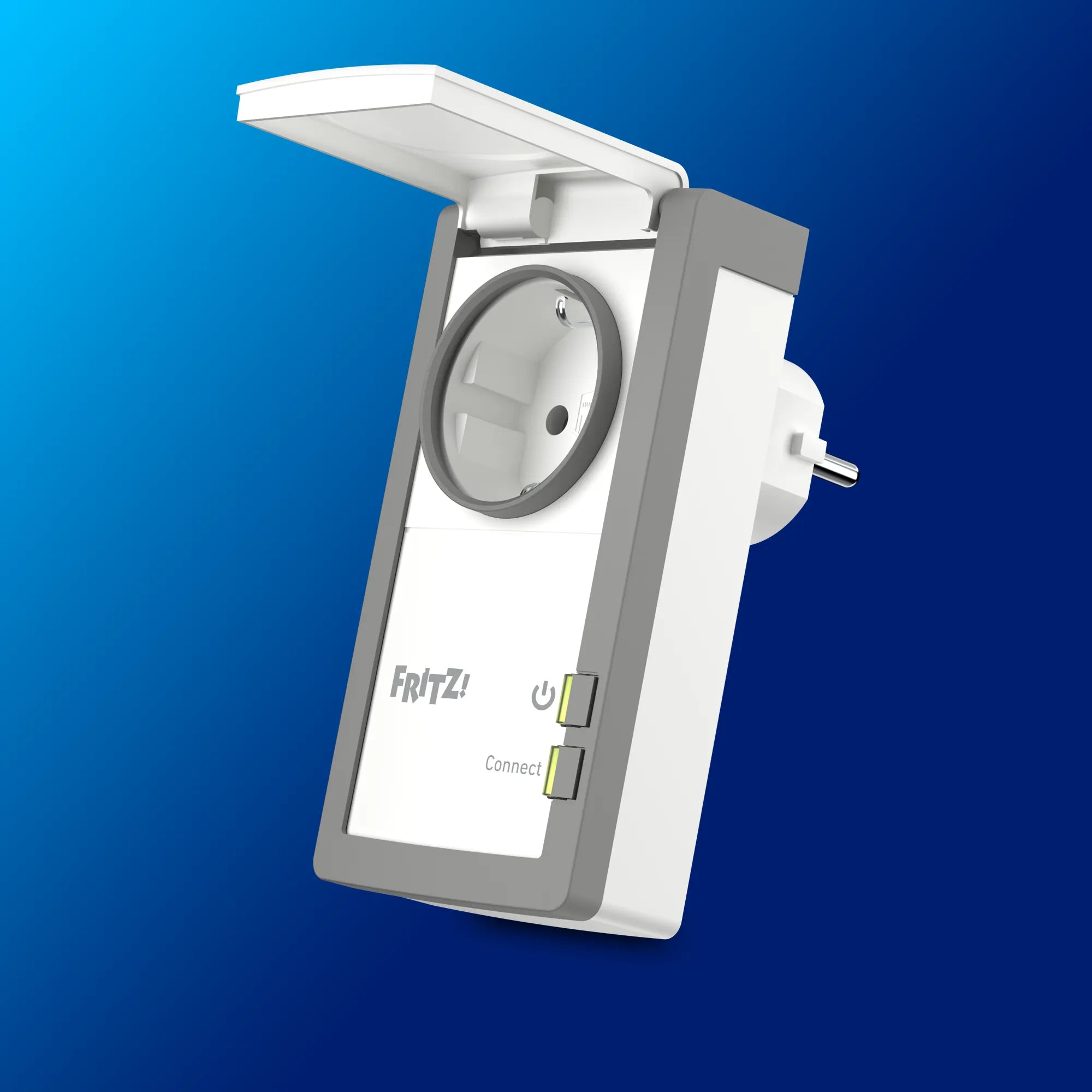 FRITZ!Smart Energy 210 Gerät auf blauem Hintergrund