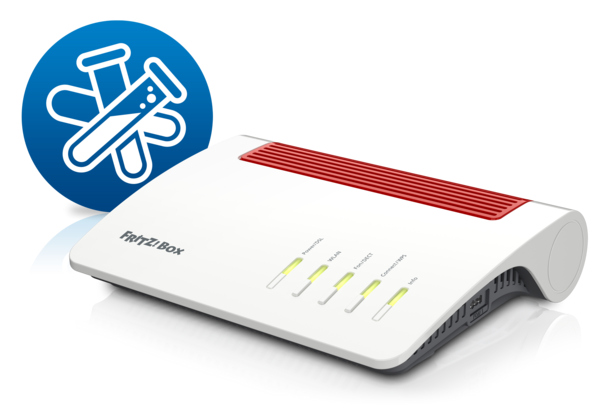 Fritz!Box Router mit Testsymbol, ideal für schnelle Internetverbindungen und Heimnetzwerke.